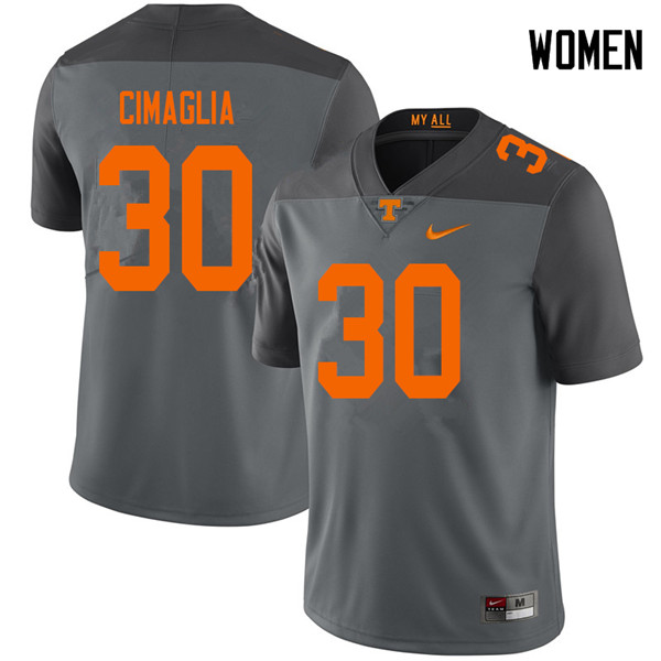 Women #30 Brent Cimaglia Tennessee Volunteers College Football Jerseys Sale-Gray - Click Image to Close